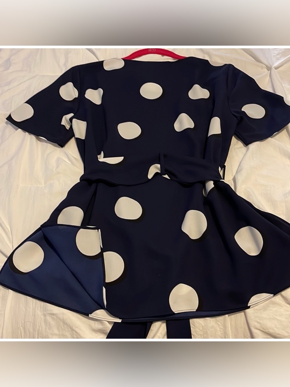 Navy Blue Polka Dot Tie-Waist Top